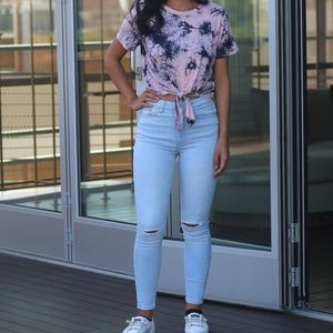 Pink & blue tie-dye crop tee